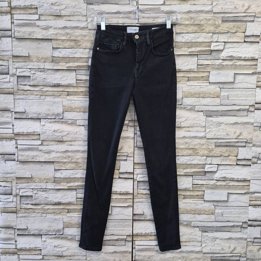 FRAME Skinny Jeans Women's Size 1 Black Denim Le One Stretch Designer Casual